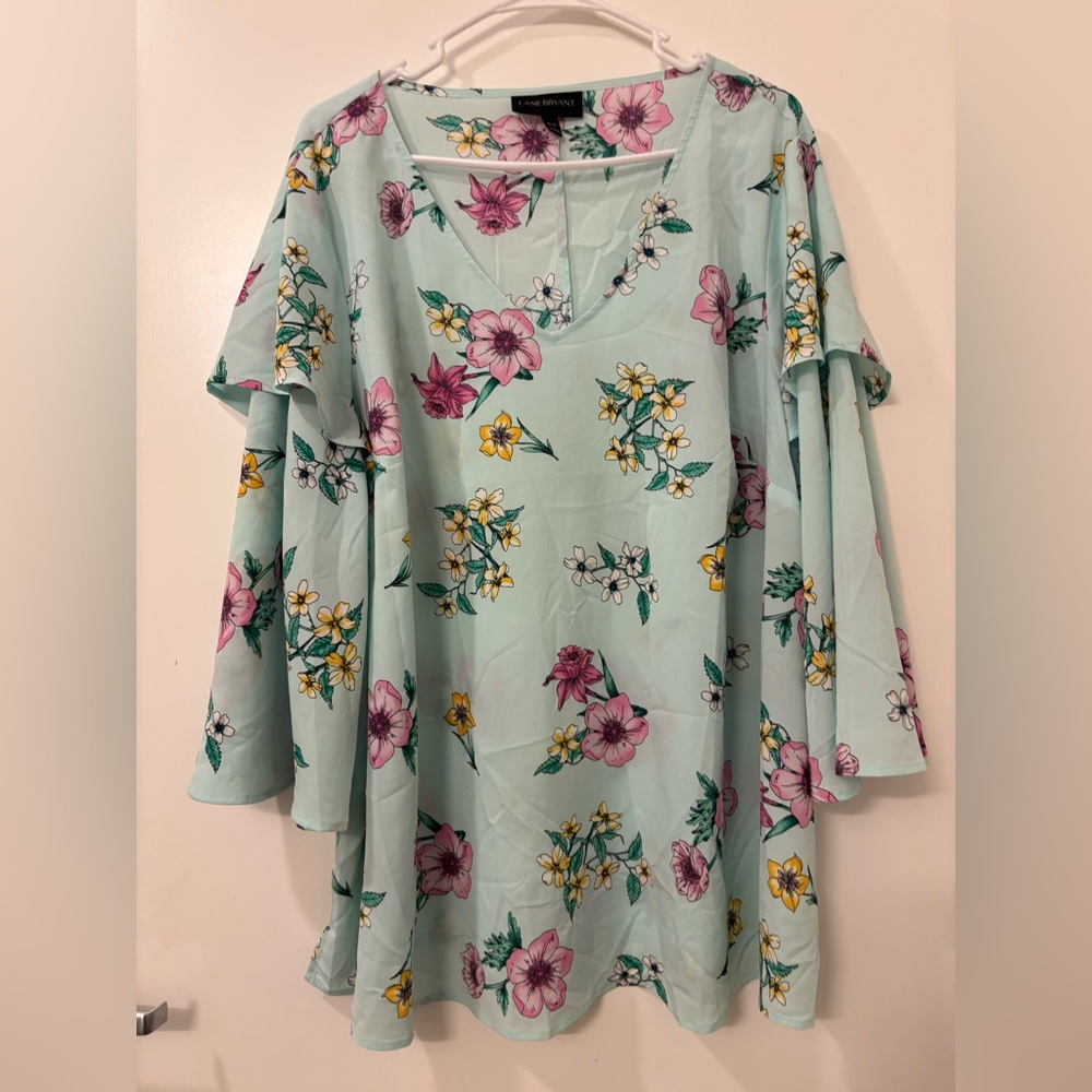 Lane Bryant Pink and Purple Flutter Sleeve Tunic